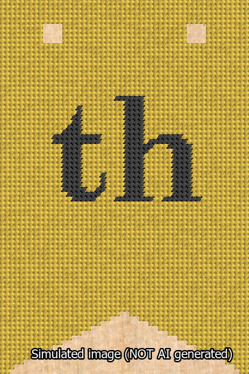 A simulated image of the stitched needlepoint design: Banner 13m Forked th Black on Yellow. Not A.I. generated.
