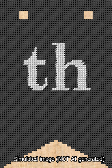A simulated image of the stitched needlepoint design: Banner 13m Forked th White on Black. Not A.I. generated.
