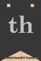 A simulated image of the stitched needlepoint design: Banner 13m Forked th White on Black. Not A.I. generated.
