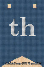 A simulated image of the stitched needlepoint design: Banner 13m Forked th White on Blue. Not A.I. generated.