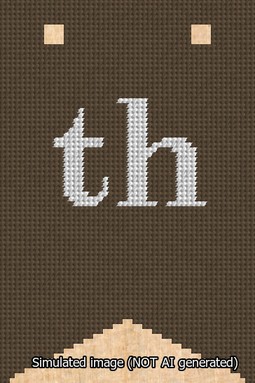 A simulated image of the stitched needlepoint design: Banner 13m Forked th White on Brown. Not A.I. generated.