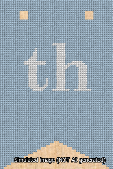 A simulated image of the stitched needlepoint design: Banner 13m Forked th White on Light Blue. Not A.I. generated.
