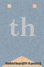 A simulated image of the stitched needlepoint design: Banner 13m Forked th White on Light Blue. Not A.I. generated.