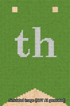 A simulated image of the stitched needlepoint design: Banner 13m Forked th White on Light Green. Not A.I. generated.