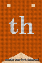 A simulated image of the stitched needlepoint design: Banner 13m Forked th White on Orange. Not A.I. generated.
