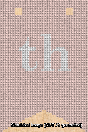 A simulated image of the stitched needlepoint design: Banner 13m Forked th White on Pink. Not A.I. generated.