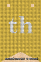 A simulated image of the stitched needlepoint design: Banner 13m Forked th White on Yellow. Not A.I. generated.