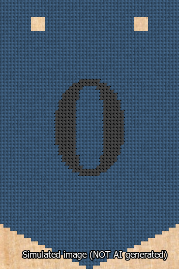 A simulated image of the stitched needlepoint design: Banner 13m Pointed 0 Black on Blue. Not A.I. generated.