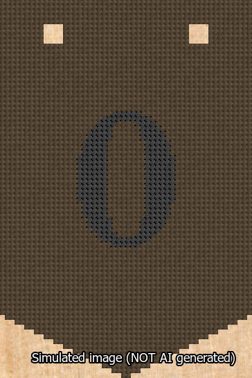 A simulated image of the stitched needlepoint design: Banner 13m Pointed 0 Black on Brown. Not A.I. generated.