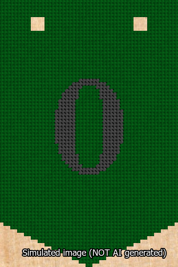A simulated image of the stitched needlepoint design: Banner 13m Pointed 0 Black on Green. Not A.I. generated.