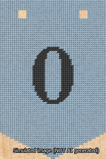 A simulated image of the stitched needlepoint design: Banner 13m Pointed 0 Black on Light Blue. Not A.I. generated.