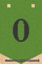 A simulated image of the stitched needlepoint design: Banner 13m Pointed 0 Black on Light Green. Not A.I. generated.