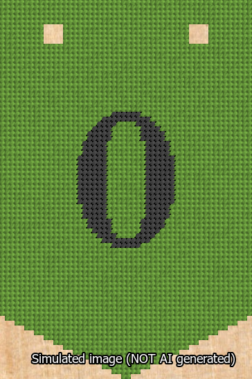 A simulated image of the stitched needlepoint design: Banner 13m Pointed 0 Black on Light Green. Not A.I. generated.