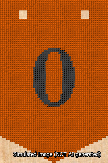 A simulated image of the stitched needlepoint design: Banner 13m Pointed 0 Black on Orange. Not A.I. generated.