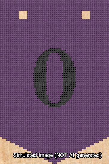 A simulated image of the stitched needlepoint design: Banner 13m Pointed 0 Black on Purple. Not A.I. generated.