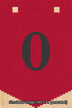 A simulated image of the stitched needlepoint design: Banner 13m Pointed 0 Black on Red. Not A.I. generated.