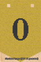 A simulated image of the stitched needlepoint design: Banner 13m Pointed 0 Black on Yellow. Not A.I. generated.
