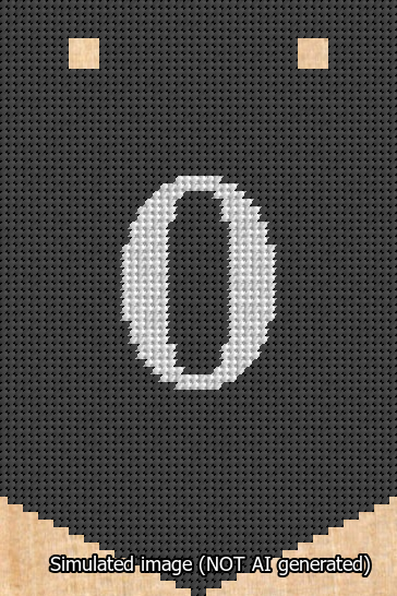 A simulated image of the stitched needlepoint design: Banner 13m Pointed 0 White on Black. Not A.I. generated.
