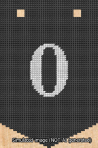 A simulated image of the stitched needlepoint design: Banner 13m Pointed 0 White on Black. Not A.I. generated.