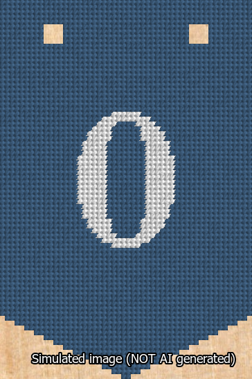 A simulated image of the stitched needlepoint design: Banner 13m Pointed 0 White on Blue. Not A.I. generated.