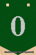 A simulated image of the stitched needlepoint design: Banner 13m Pointed 0 White on Green. Not A.I. generated.