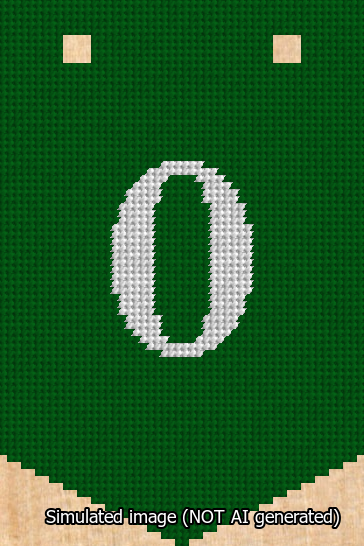 A simulated image of the stitched needlepoint design: Banner 13m Pointed 0 White on Green. Not A.I. generated.