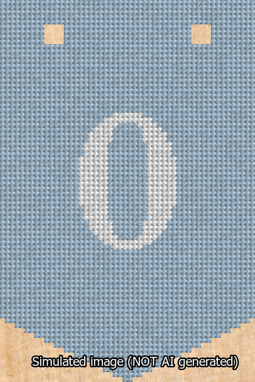 A simulated image of the stitched needlepoint design: Banner 13m Pointed 0 White on Light Blue. Not A.I. generated.