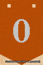 A simulated image of the stitched needlepoint design: Banner 13m Pointed 0 White on Orange. Not A.I. generated.