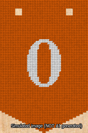 A simulated image of the stitched needlepoint design: Banner 13m Pointed 0 White on Orange. Not A.I. generated.