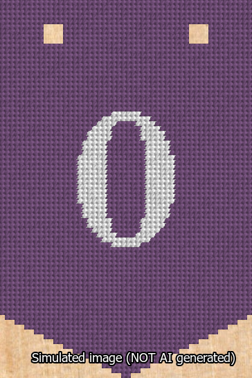 A simulated image of the stitched needlepoint design: Banner 13m Pointed 0 White on Purple. Not A.I. generated.