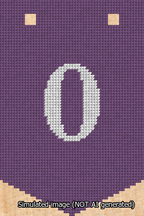 A simulated image of the stitched needlepoint design: Banner 13m Pointed 0 White on Purple. Not A.I. generated.