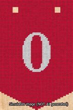 A simulated image of the stitched needlepoint design: Banner 13m Pointed 0 White on Red. Not A.I. generated.