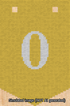 A simulated image of the stitched needlepoint design: Banner 13m Pointed 0 White on Yellow. Not A.I. generated.