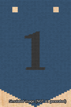 A simulated image of the stitched needlepoint design: Banner 13m Pointed 1 Black on Blue. Not A.I. generated.