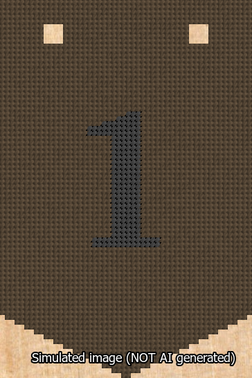 A simulated image of the stitched needlepoint design: Banner 13m Pointed 1 Black on Brown. Not A.I. generated.