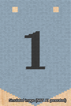 A simulated image of the stitched needlepoint design: Banner 13m Pointed 1 Black on Light Blue. Not A.I. generated.