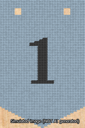 A simulated image of the stitched needlepoint design: Banner 13m Pointed 1 Black on Light Blue. Not A.I. generated.