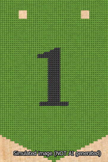 A simulated image of the stitched needlepoint design: Banner 13m Pointed 1 Black on Light Green. Not A.I. generated.