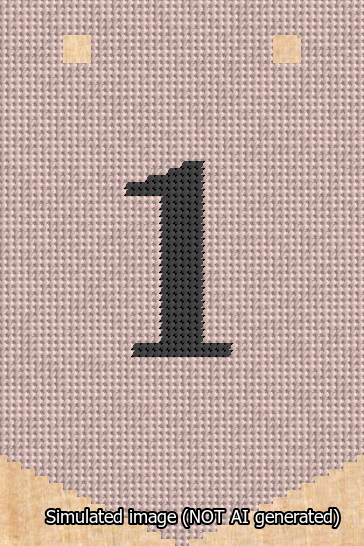 A simulated image of the stitched needlepoint design: Banner 13m Pointed 1 Black on Pink. Not A.I. generated.