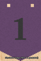 A simulated image of the stitched needlepoint design: Banner 13m Pointed 1 Black on Purple. Not A.I. generated.