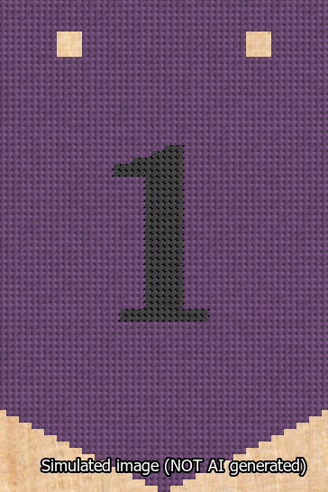 A simulated image of the stitched needlepoint design: Banner 13m Pointed 1 Black on Purple. Not A.I. generated.