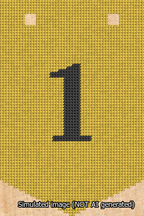 A simulated image of the stitched needlepoint design: Banner 13m Pointed 1 Black on Yellow. Not A.I. generated.