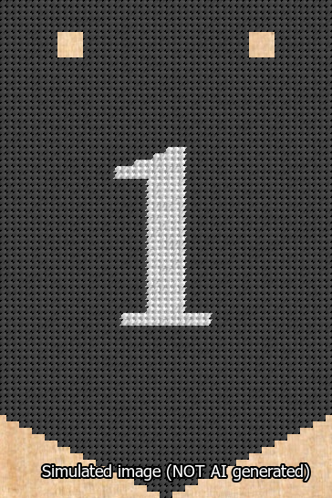 A simulated image of the stitched needlepoint design: Banner 13m Pointed 1 White on Black. Not A.I. generated.