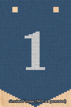 A simulated image of the stitched needlepoint design: Banner 13m Pointed 1 White on Blue. Not A.I. generated.