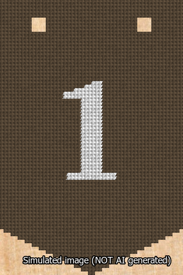 A simulated image of the stitched needlepoint design: Banner 13m Pointed 1 White on Brown. Not A.I. generated.