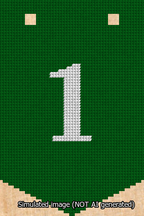A simulated image of the stitched needlepoint design: Banner 13m Pointed 1 White on Green. Not A.I. generated.