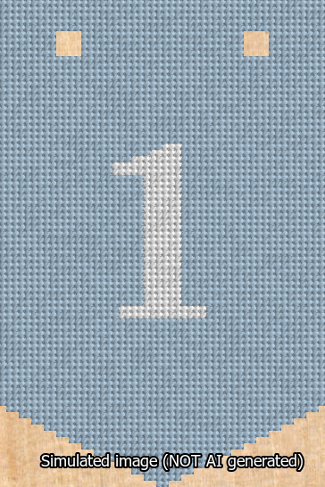 A simulated image of the stitched needlepoint design: Banner 13m Pointed 1 White on Light Blue. Not A.I. generated.