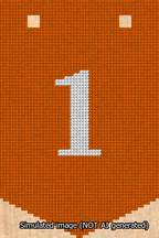 A simulated image of the stitched needlepoint design: Banner 13m Pointed 1 White on Orange. Not A.I. generated.