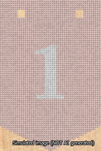 A simulated image of the stitched needlepoint design: Banner 13m Pointed 1 White on Pink. Not A.I. generated.