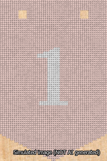 A simulated image of the stitched needlepoint design: Banner 13m Pointed 1 White on Pink. Not A.I. generated.